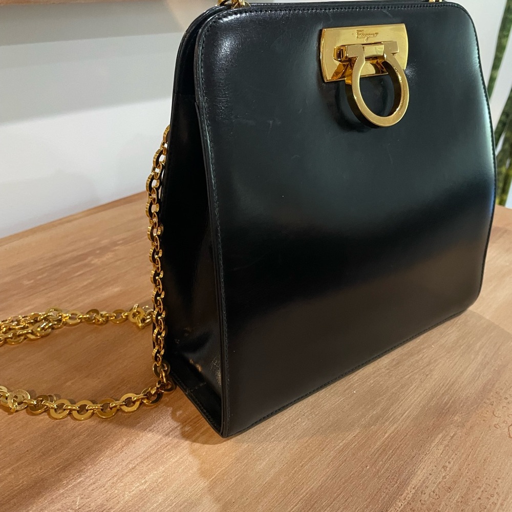 Salvatore Ferragamo black leather shoulder bag